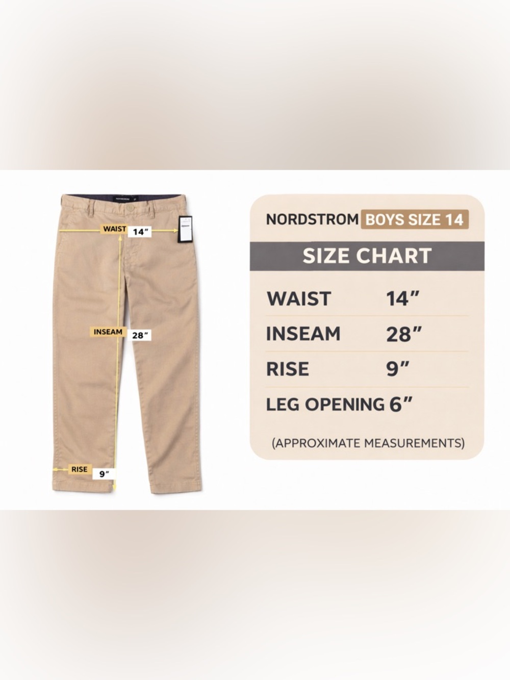 Nordstrom Kids Khaki Pants Size 14 Boys Stretch Cotton Tan Chinos NWT - Picture 3 of 3
